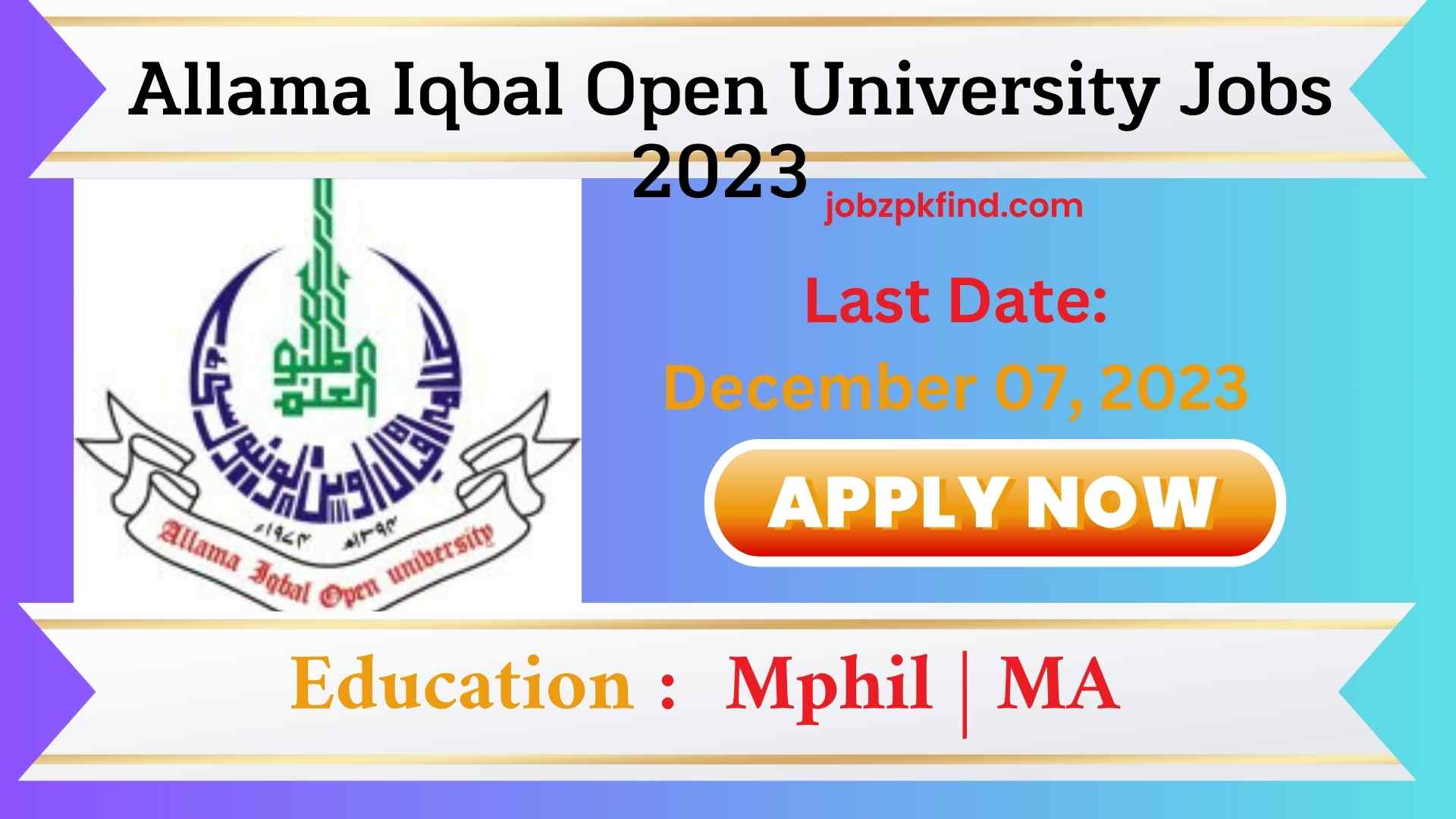 Allama Iqbal Open University AIOU Jobs 2023 | Apply Online